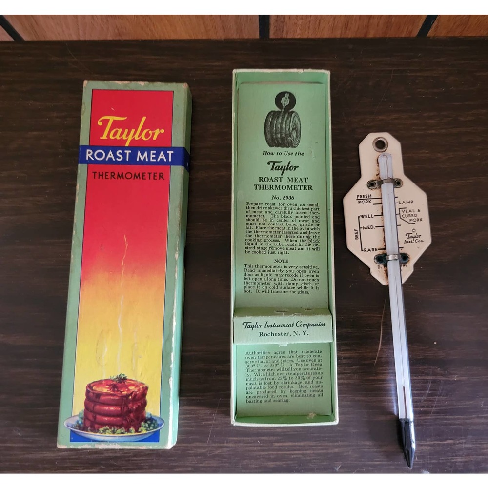 Vintage Taylor Roast Meat Thermometer #5936 w/Box & Instructions